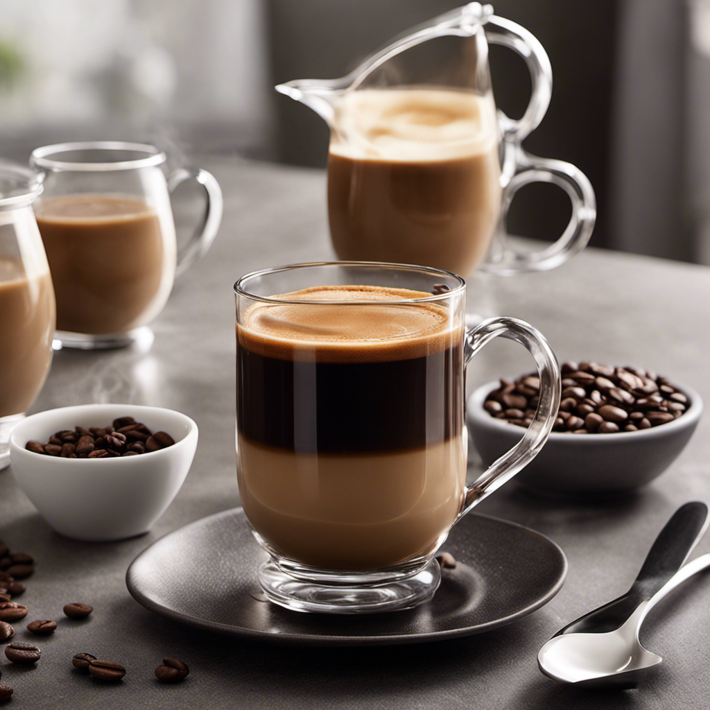 An image showcasing a glass filled halfway with rich, dark coffee, and the other half with a smooth, creamy liquid