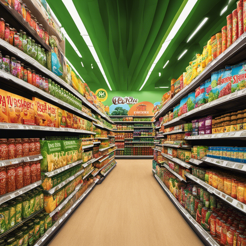 An image showcasing a vibrant grocery store aisle, overflowing with a diverse assortment of Yerba Mate Soda brands