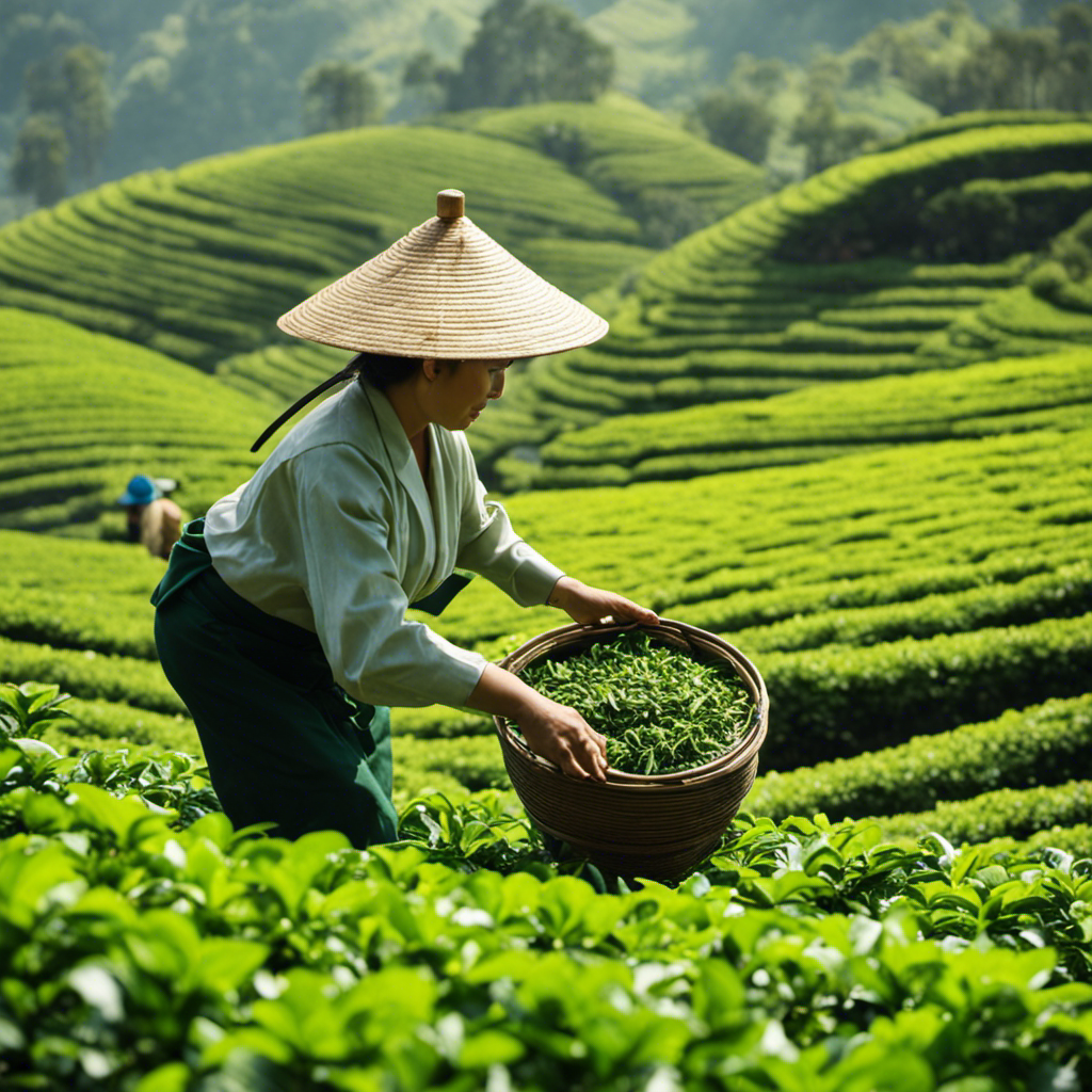 An image showcasing the intricate process of oolong tea production