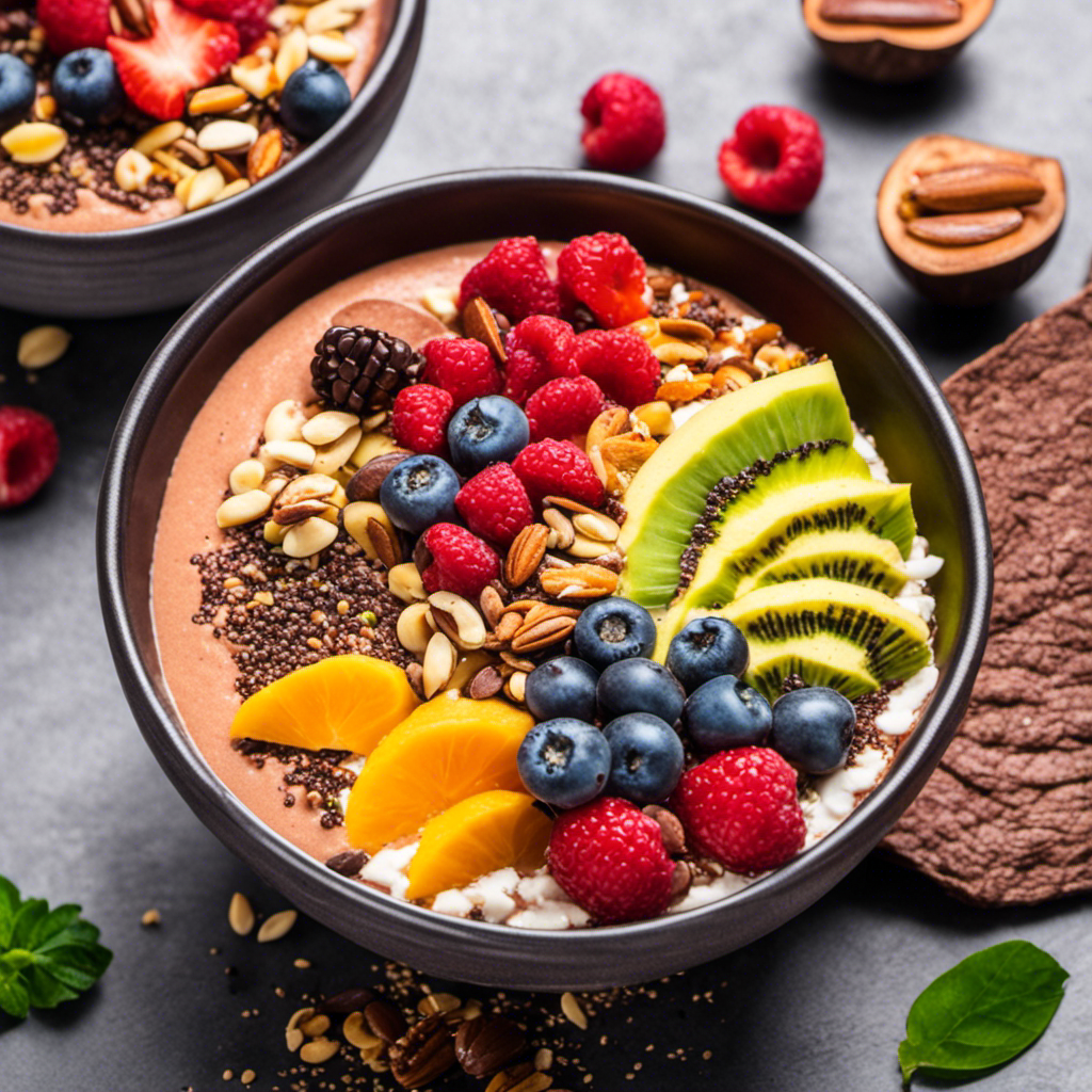 An image featuring a vibrant smoothie bowl topped with a generous sprinkle of raw cacao powder