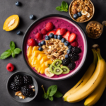 An image showcasing a vibrant fruit smoothie bowl made with leftover kombucha tea as the base