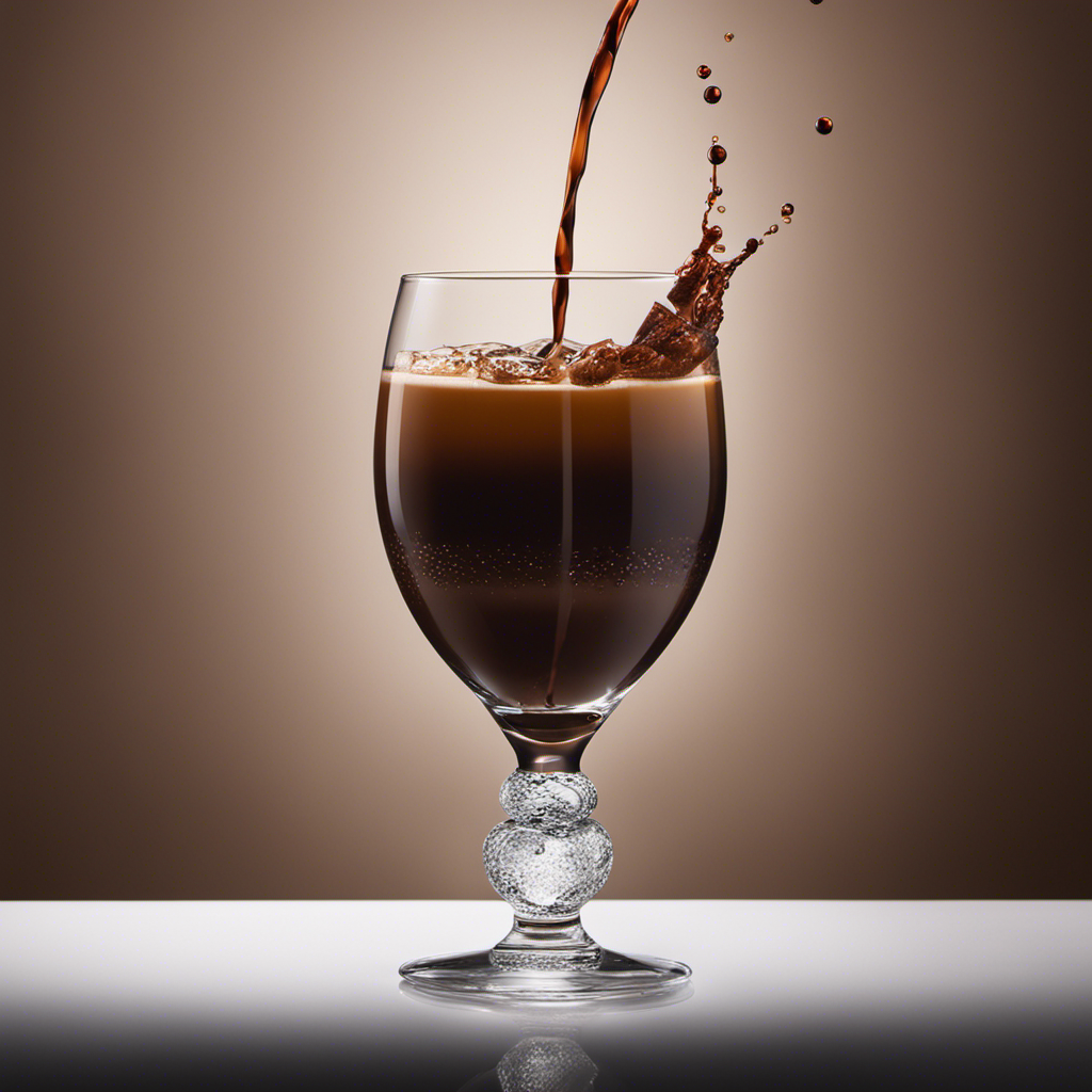 An image featuring a minimalist glass filled with creamy raw cacao, luscious beads of condensation glistening on its surface