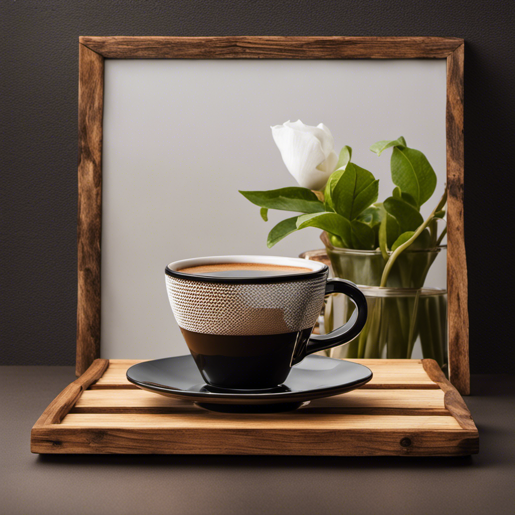 An image showcasing a vibrant ceramic mug filled with freshly brewed coffee