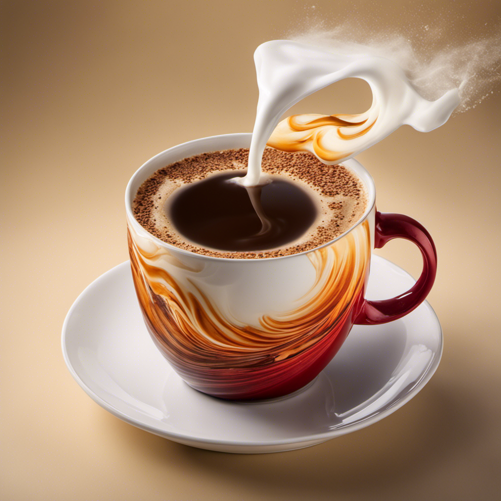 An image showcasing a cup of steaming coffee with a swirl of rich, velvety almond milk cascading into it