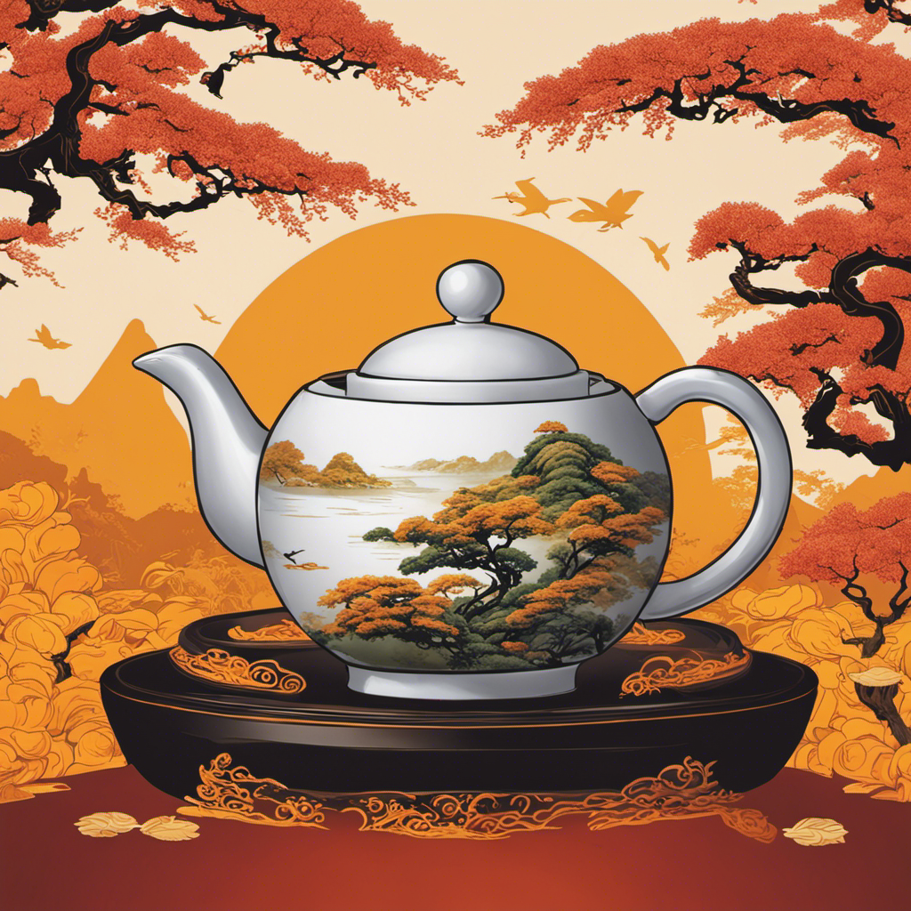 An image showcasing a traditional Kung Fu tea ceremony: a skilled tea master pours a steaming cup of fragrant oolong tea, revealing its vibrant amber hue