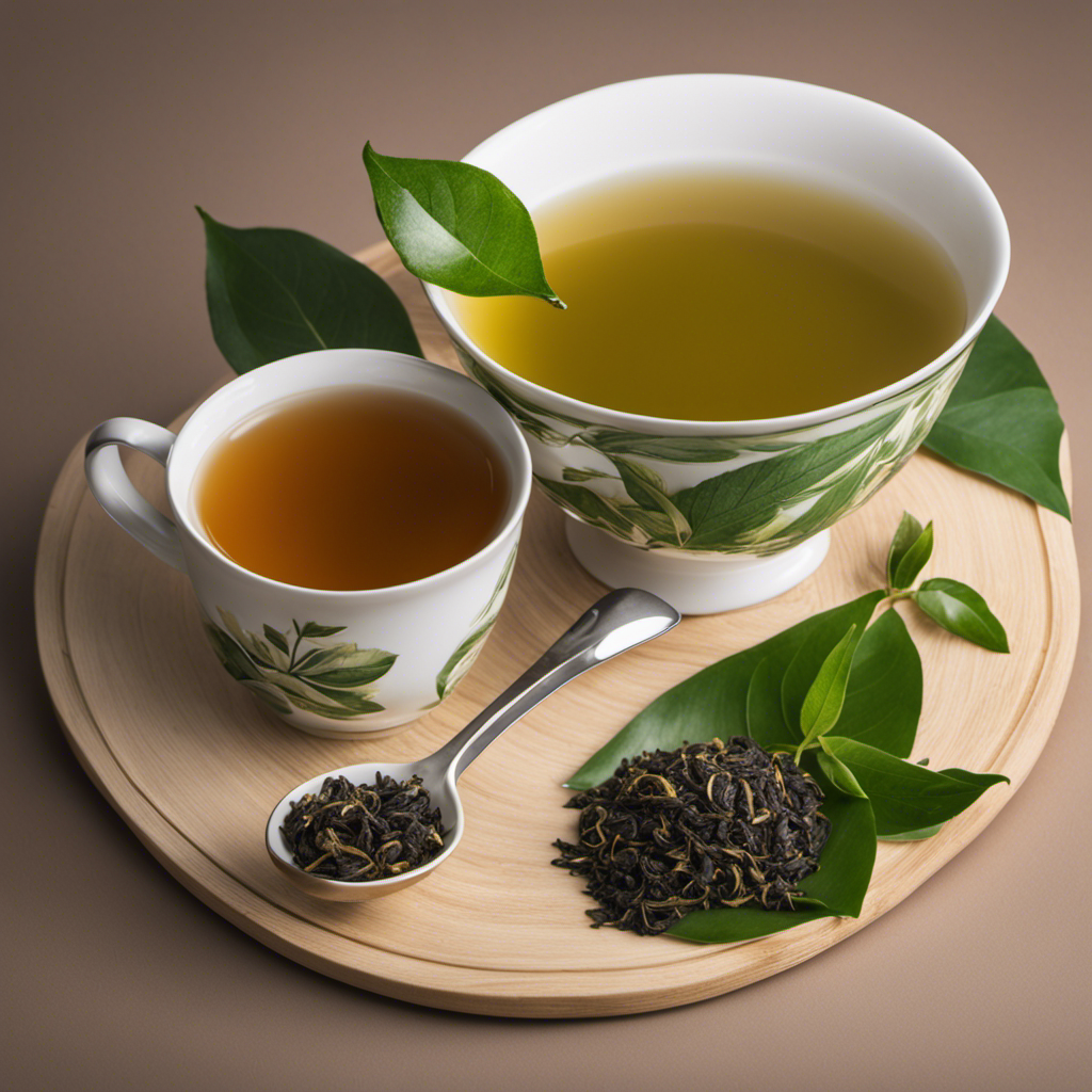 An image showcasing a vibrant cup of freshly brewed dark oolong tea, elegantly adorned with delicate green tea leaves, symbolizing the perfect blend for weight loss