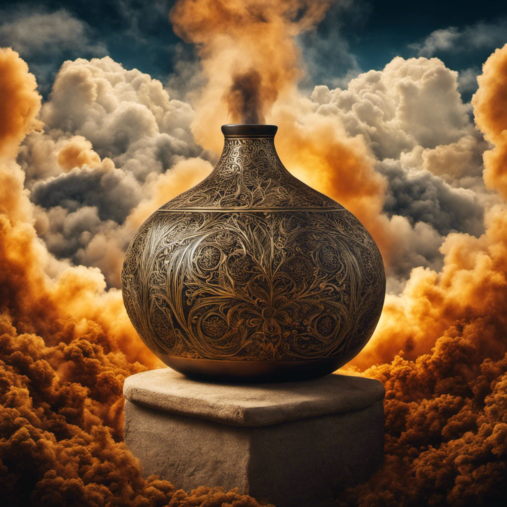An image: A person holding a lit yerba mate gourd, surrounded by billowing clouds of smoke