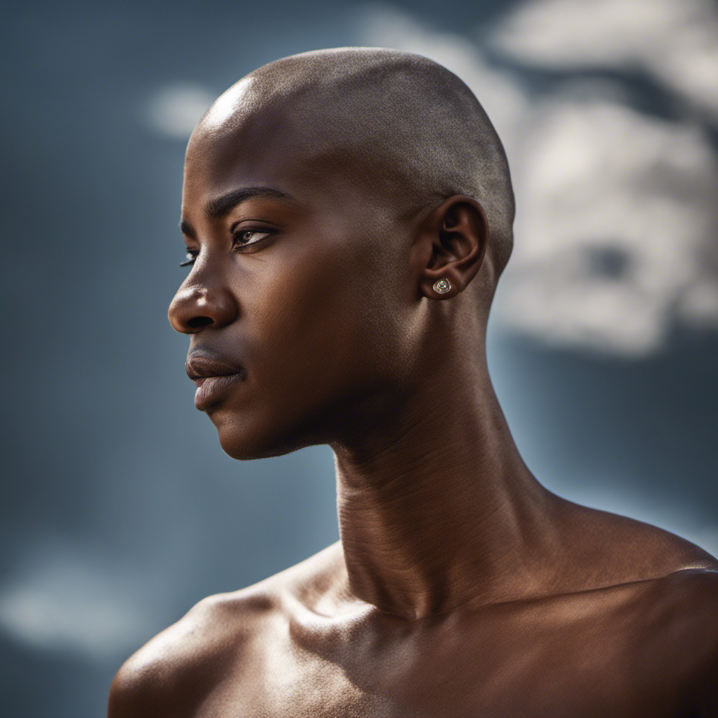 An image showcasing a person with a freshly shaved head, their smooth scalp glistening under the sunlight