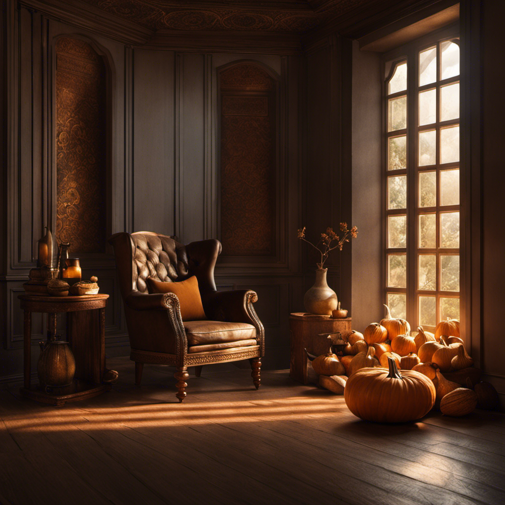 An image showcasing a dimly lit room with a cozy armchair, where a person sits, surrounded by empty yerba mate gourds and fading sunlight streaming through a small window, evoking a contemplative atmosphere