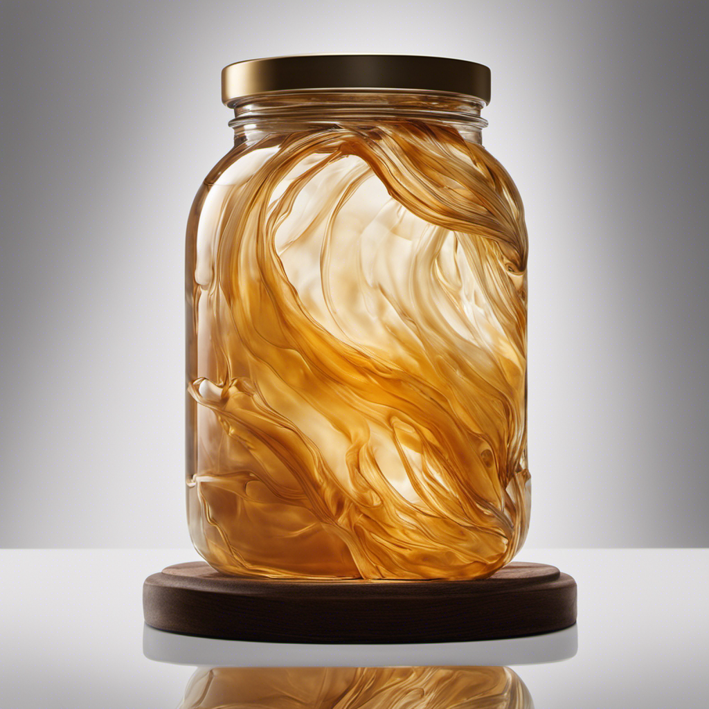 An image depicting a glass jar filled with a translucent, golden-brown liquid