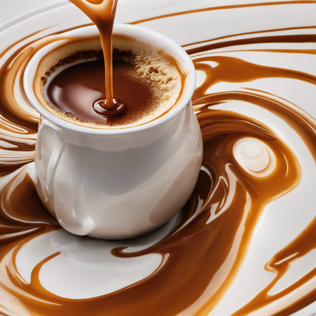 An image capturing the silky swirls of molten caramel enveloping a luscious dessert, as a stream of coffee creamer gracefully cascades into the pot, illustrating the possibility of substituting it for heavy cream