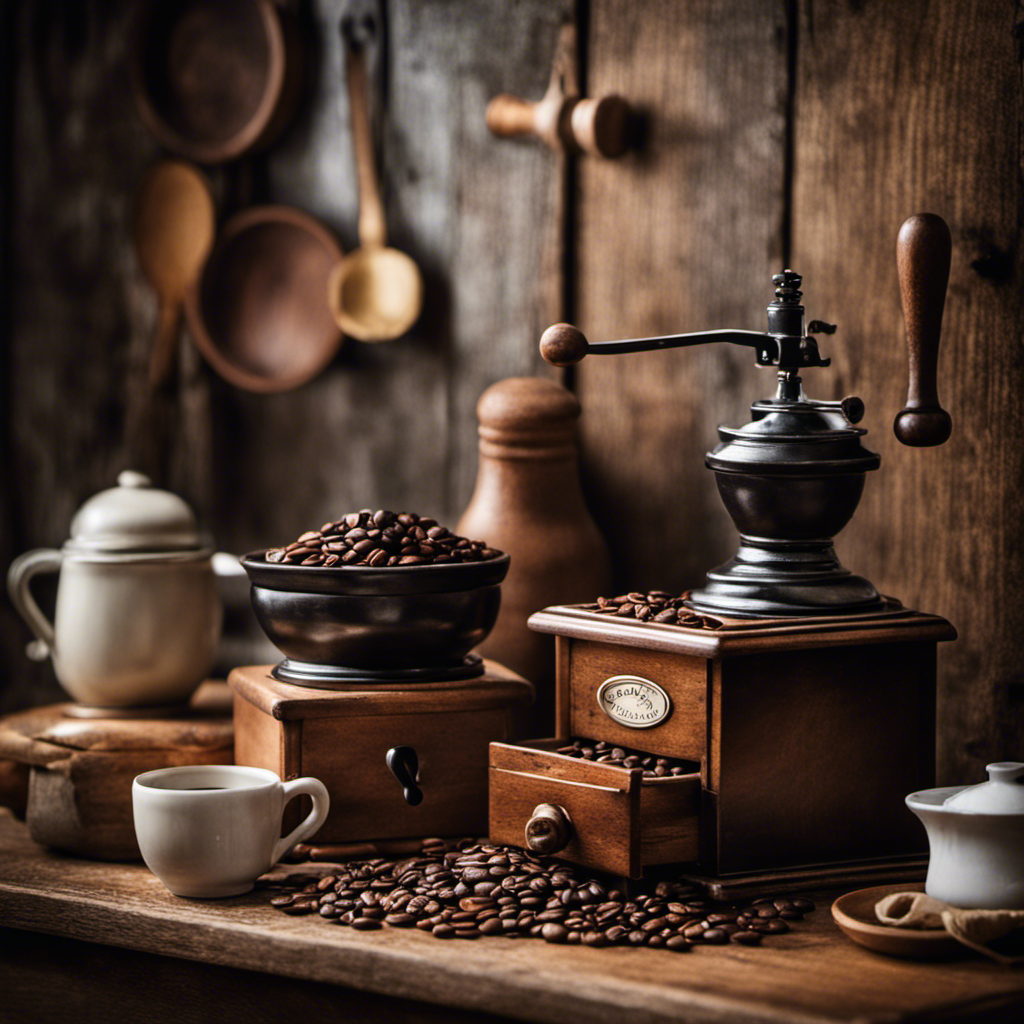 An image showcasing a rustic kitchen scene with a vintage coffee grinder, a porcelain cup filled with a rich dark liquid, and a handwritten recipe for coffee substitute, evoking nostalgia and curiosity