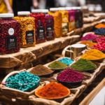 An image showcasing a vibrant marketplace filled with an array of stalls, each brimming with aromatic coffee alternatives