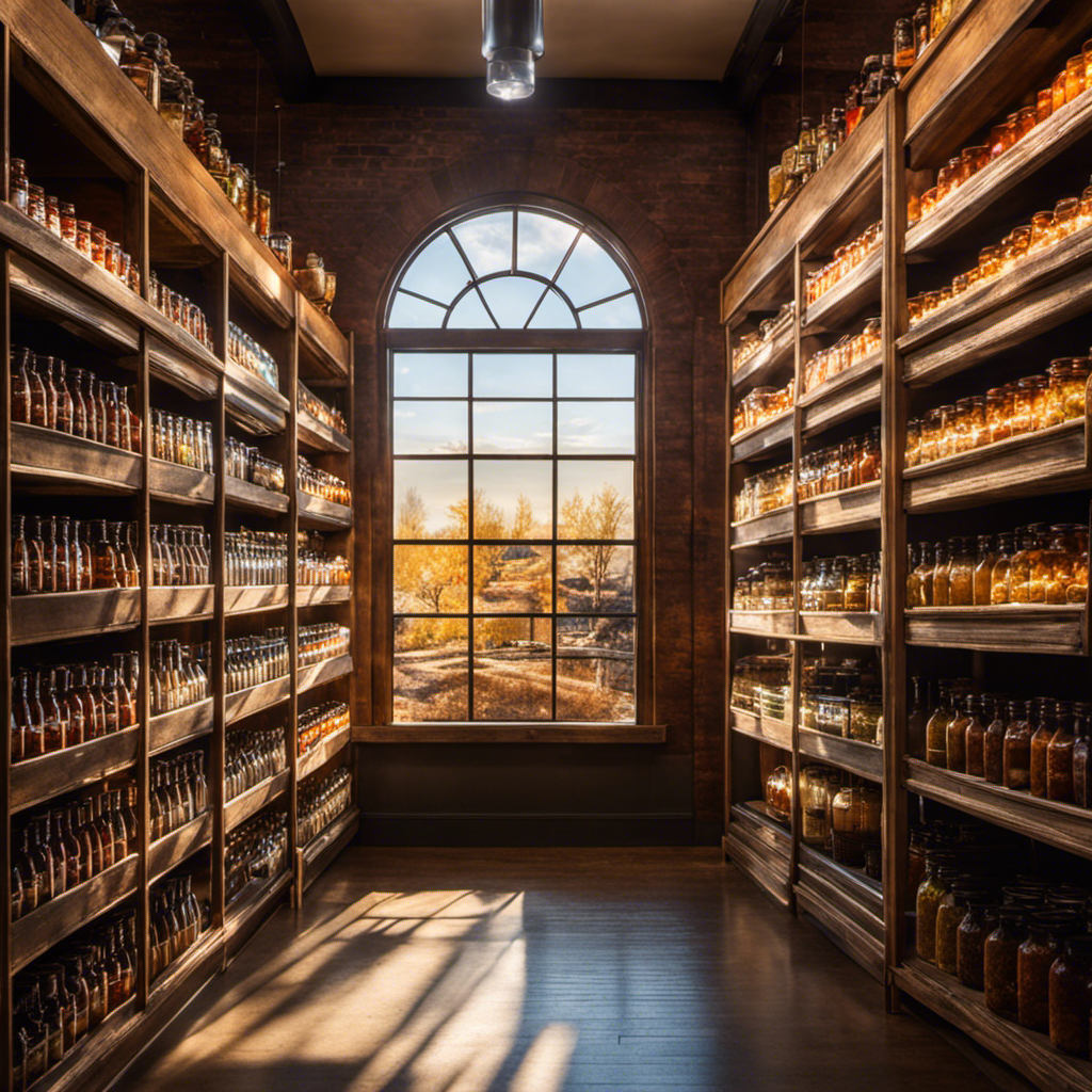 An image showcasing a cozy corner of a Salt Lake City grocery store, with shelves adorned with neatly stacked jars of Postum