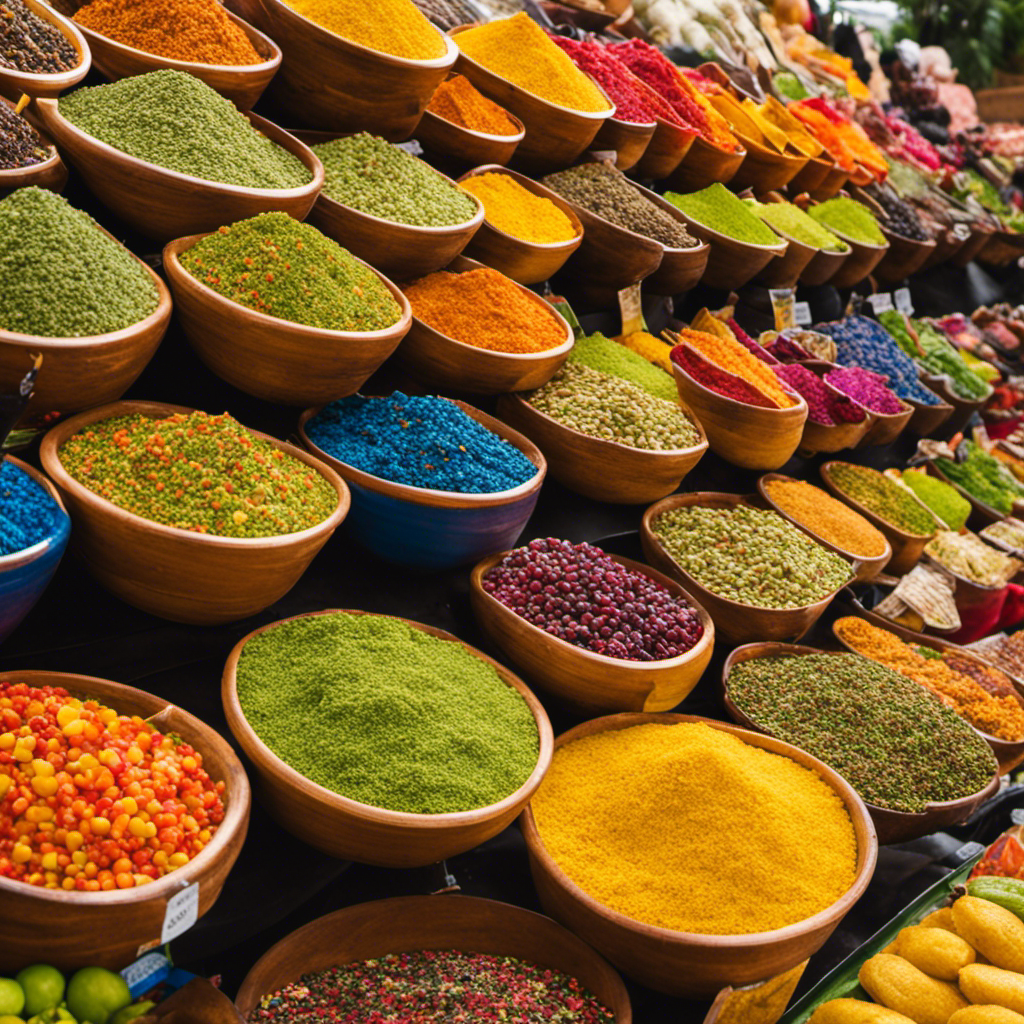 An image showcasing a vibrant, bustling marketplace, with colorful stalls overflowing with various yerba mate bites
