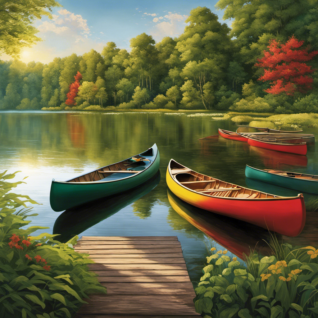 An image depicting a serene riverside scene, with a wooden dock nestled amidst lush greenery