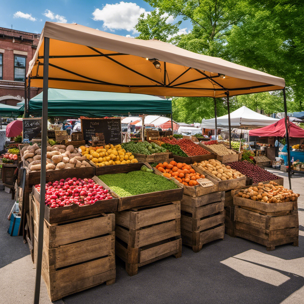 An image showcasing a quaint farmers market in Scranton, PA, with colorful stalls offering an array of organic produce