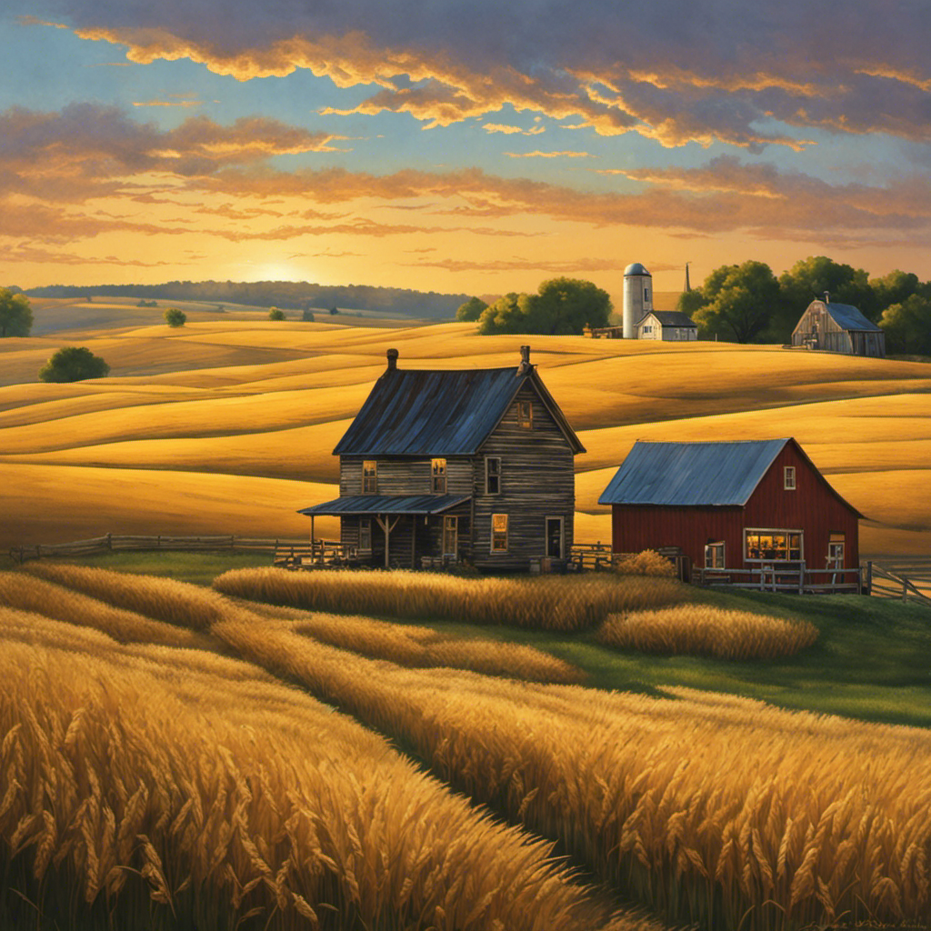 An image that showcases the iconic Kansas landscape, with a rustic farmhouse in the background, surrounded by golden fields of wheat
