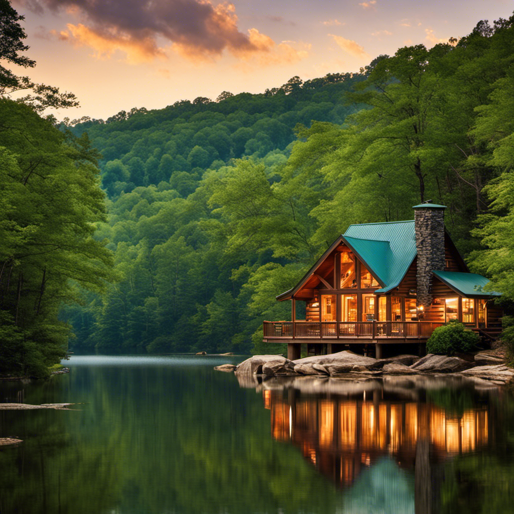 An image showcasing the scenic beauty of Big Canoe, Georgia, nestled within lush rolling hills, dense forests, and sparkling lakes
