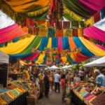An image showcasing a vibrant, bustling marketplace filled with diverse vendors