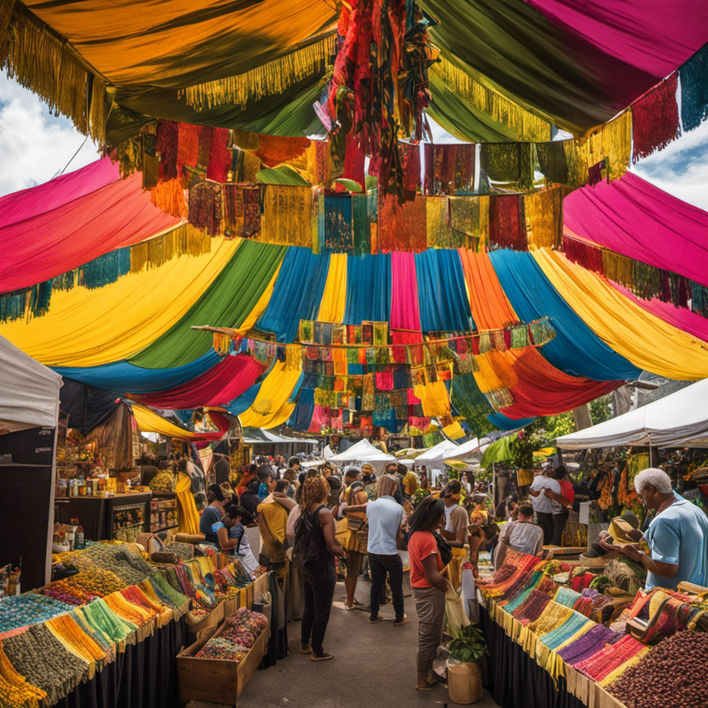 An image showcasing a vibrant, bustling marketplace filled with diverse vendors