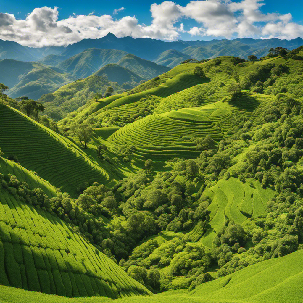 An image showcasing the lush, rolling hills of South America, where 'Yerba Mate' originates