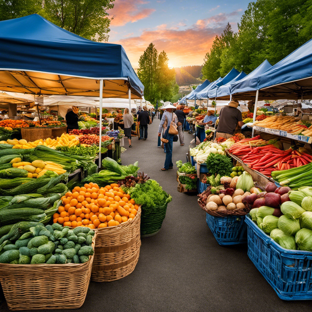 An image showcasing a local farmer's market in Spokane, with vibrant stalls adorned with baskets of fresh, organic chicory root