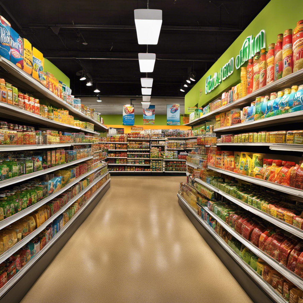 An image showcasing a quaint Floridian grocery store aisle with neatly arranged shelves filled with vibrant boxes of Postum, inviting readers to explore the variety of options available in Florida for purchasing the beloved beverage