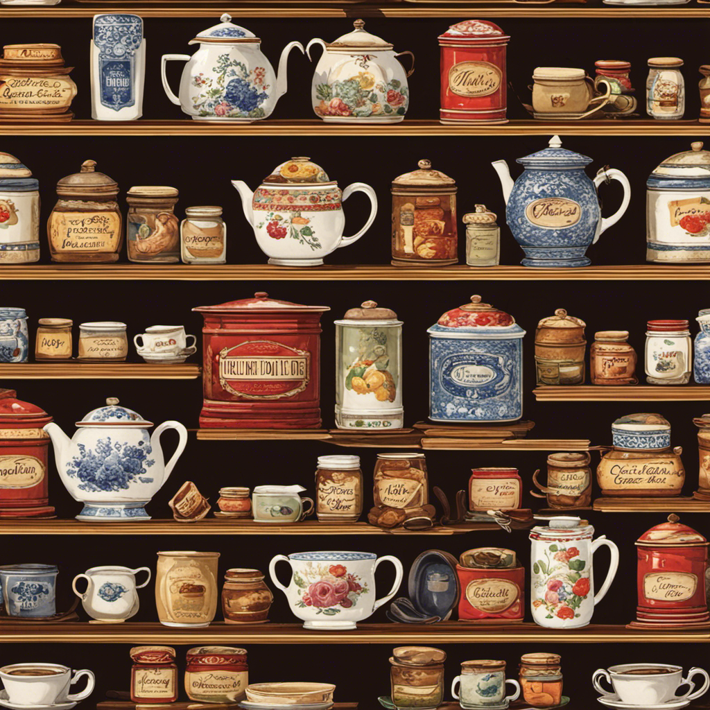 An image that showcases a warm, inviting kitchen with a cozy vintage coffee mug filled with steaming Postum, surrounded by shelves stacked with neatly labeled jars of this beloved beverage