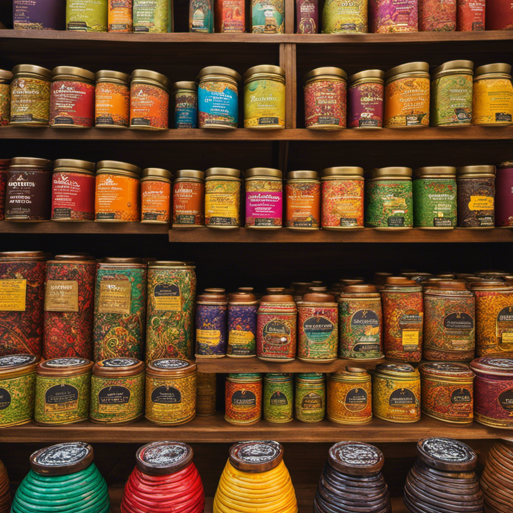 An image showcasing a vibrant marketplace with a wide array of Yachak Yerba Mate products from various vendors