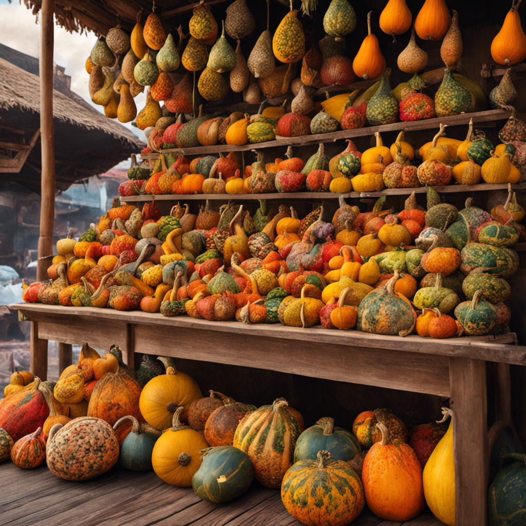 An image showcasing a vibrant market stall, adorned with colorful gourds and bombillas, displaying an array of premium Yerba Mate Geary brands
