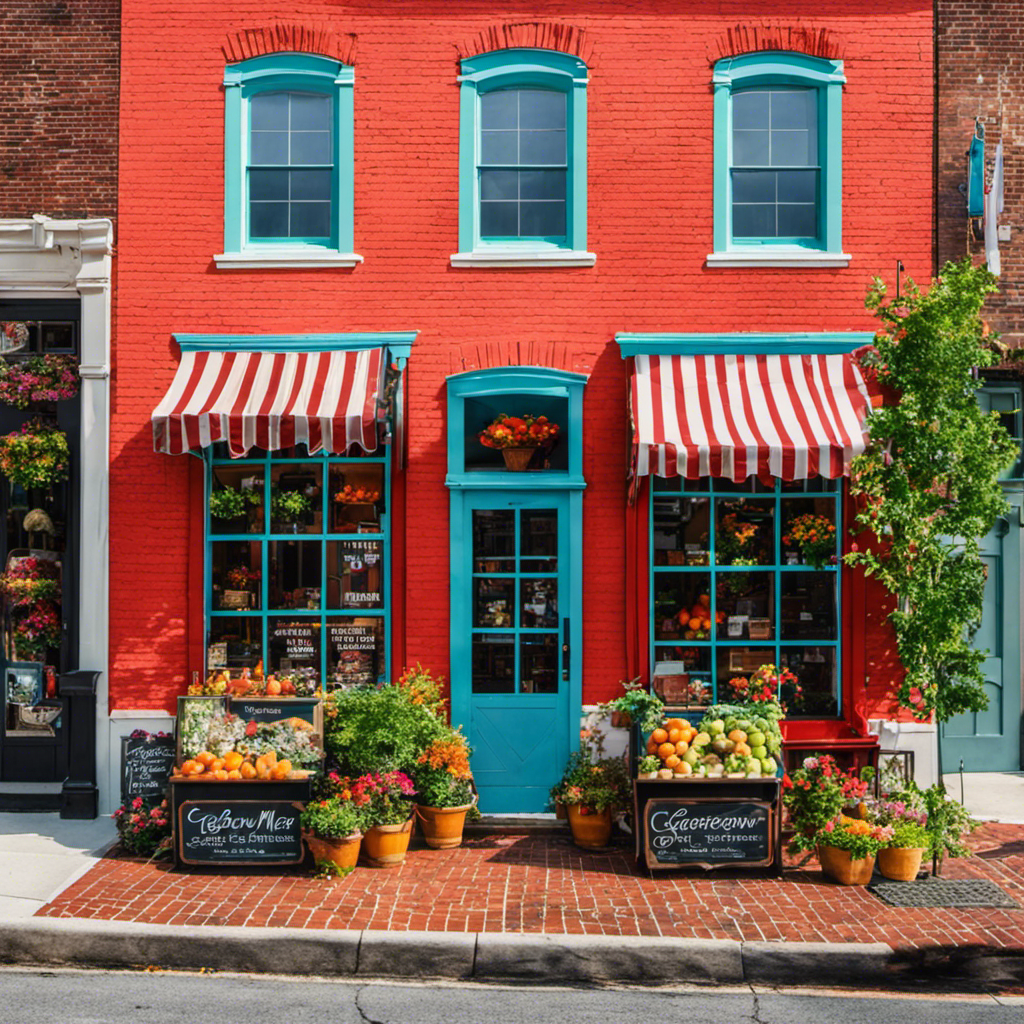 An image showcasing the vibrant streets of Georgetown, KY adorned with charming storefronts