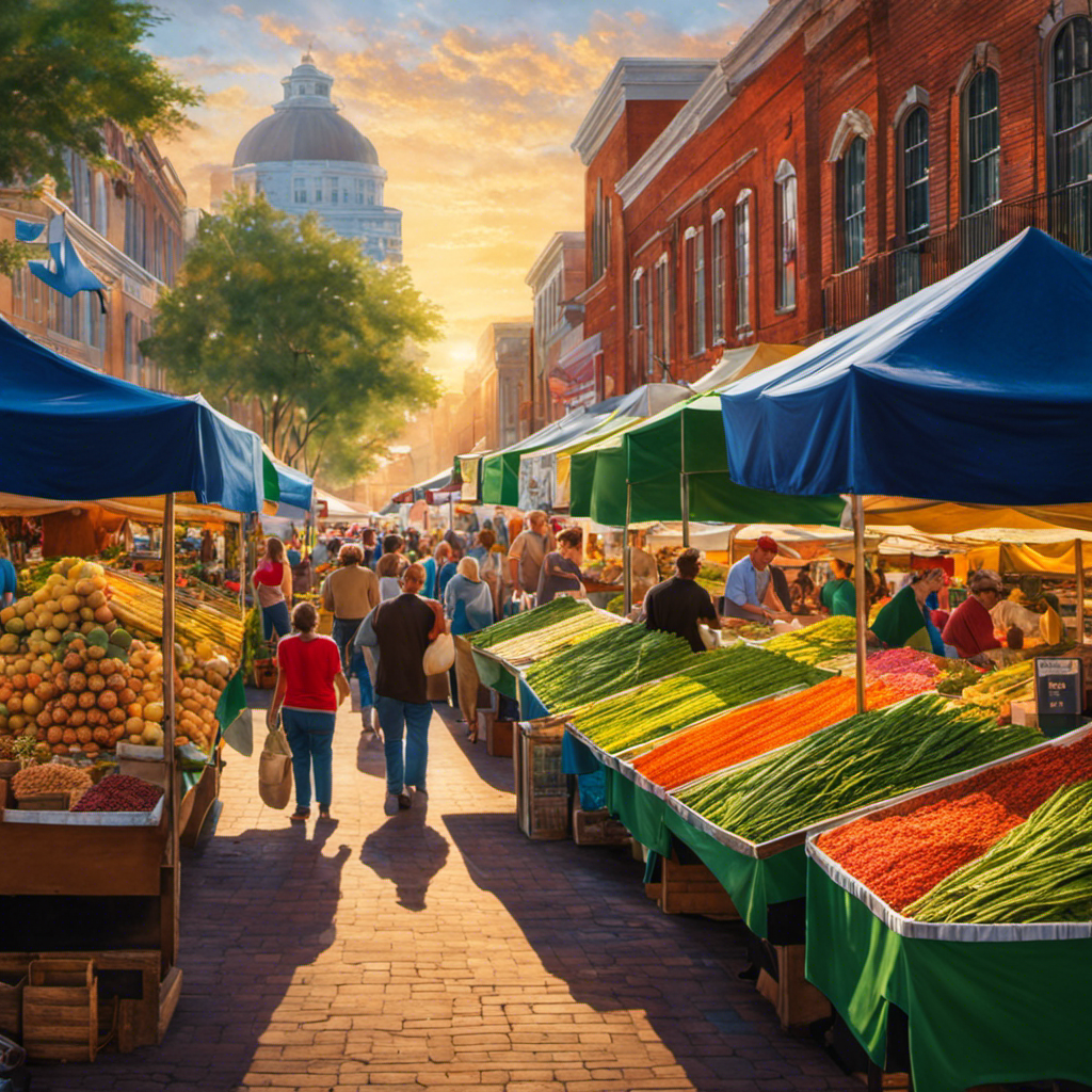 An image capturing the vibrant atmosphere of Jacksonville's local markets, showcasing rows of colorful stalls adorned with freshly harvested yerba mate leaves, inviting visitors to indulge in the city's rich tea culture