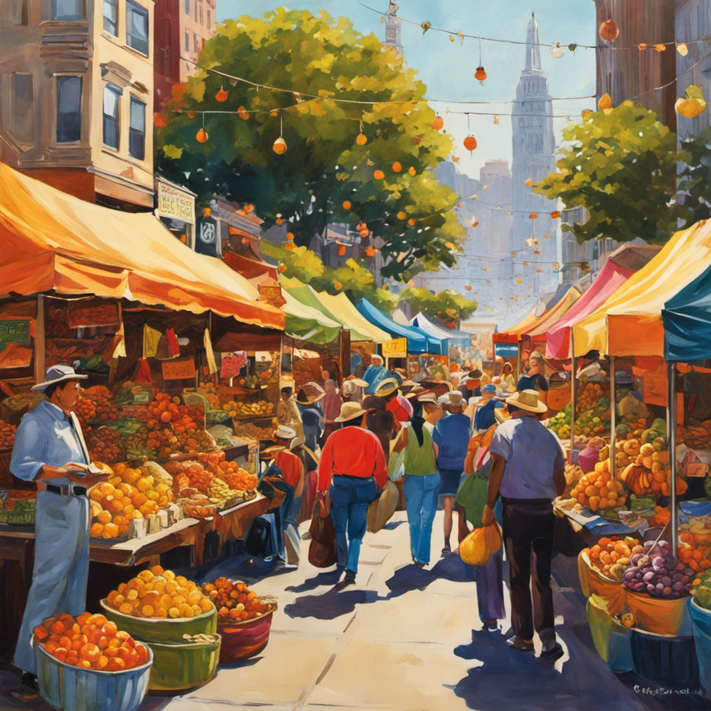 An image that showcases a vibrant San Francisco street market, filled with colorful stalls adorned with hand-painted signs, overflowing with gourds, bombillas, and packets of aromatic yerba mate, inviting passersby to explore and indulge
