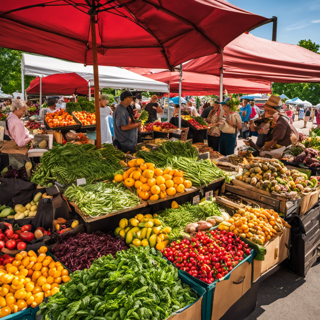 An image showcasing the vibrant Farmers' Market in Madison, WI, with colorful stalls brimming with fresh Yerba Mate