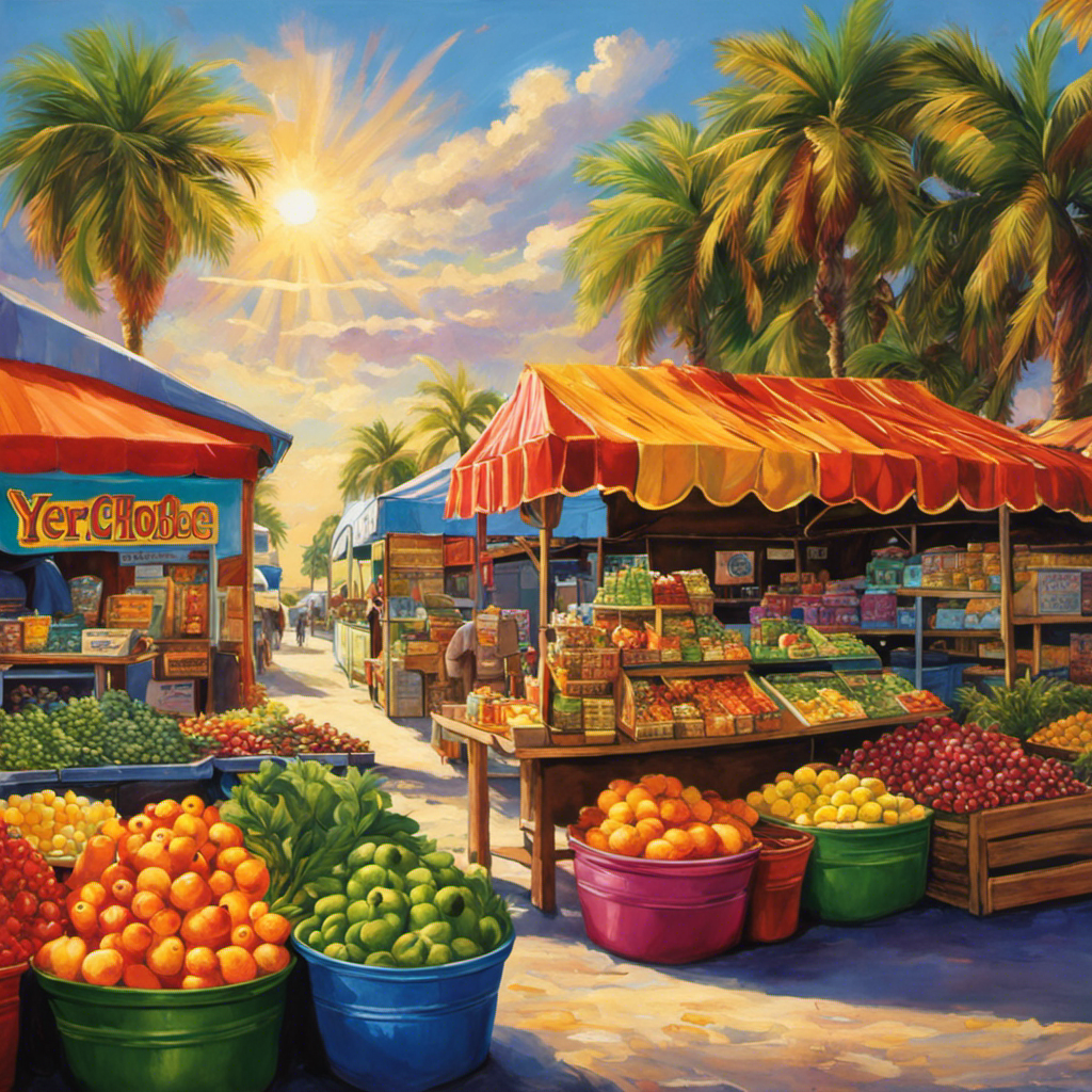 An image showcasing the vibrant streets of Okeechobee, Florida, with a sun-kissed farmer's market stand, overflowing with a colorful array of 'Yerba Mate' products - inviting readers to explore the best places to buy this invigorating beverage