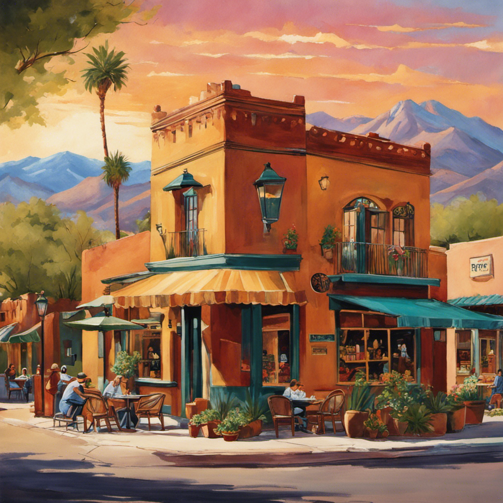 An image that showcases the vibrant streets of Tucson, AZ, with a cozy café nestled amidst the adobe-style architecture