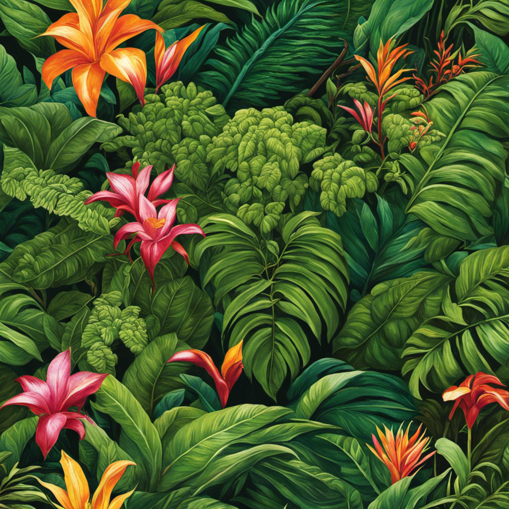 An image showcasing the vibrant, lush rainforests of South America, with a close-up of a yerba mate plant thriving amidst the dense foliage