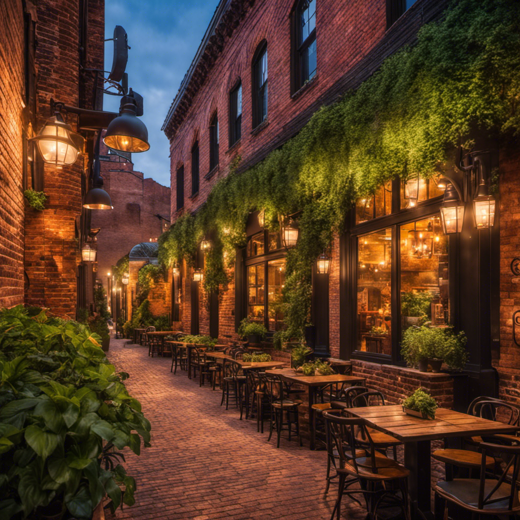An image capturing the vibrant essence of Providence, Rhode Island, with a cozy café scene featuring steaming cups of Yerba Mate, surrounded by rustic brick walls, lush plants, and warm, inviting lighting