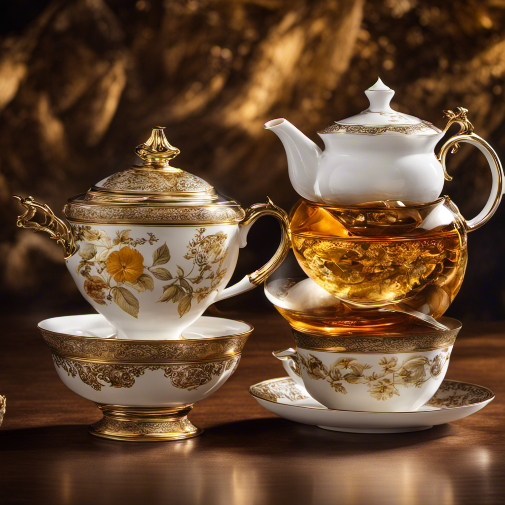 An image showcasing two elegant teacups, one filled with rich amber Oolong tea, the other with delicate pale White tea