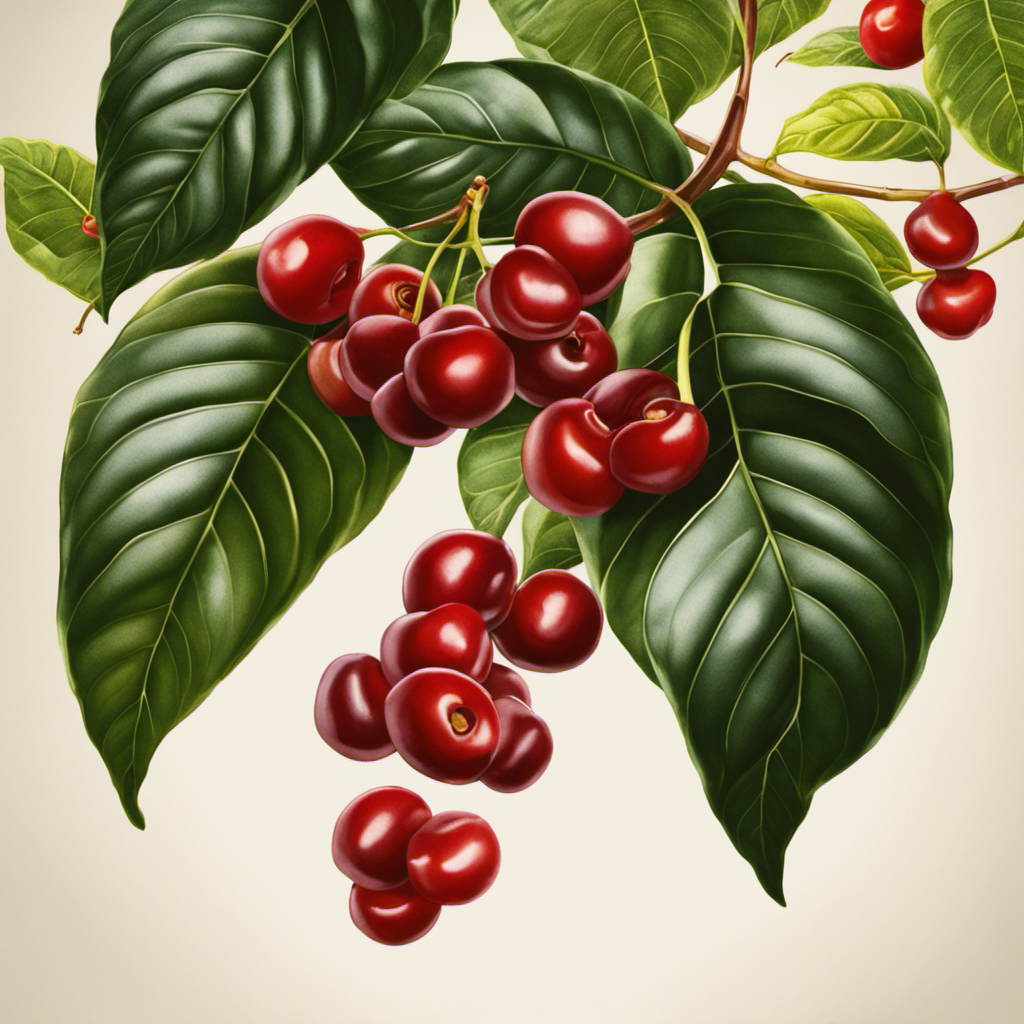An image of two coffee plants side by side: a vibrant, towering Arabica plant with glossy leaves and ripe red cherries, contrasting with a shorter, hardier Robusta plant adorned with dark green leaves and mature yellow cherries