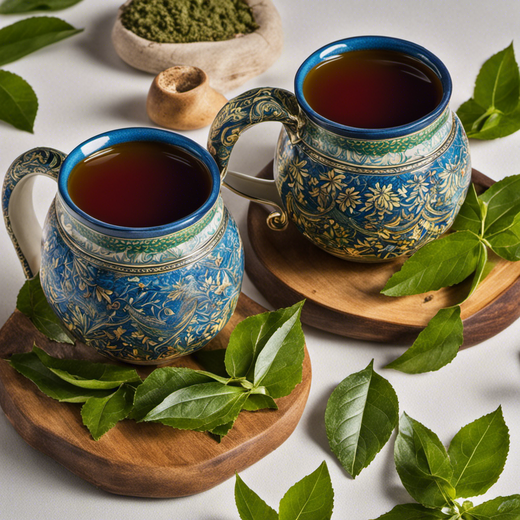 An image showcasing two separate mugs of yerba mate: one filled with vibrant, fresh leaves and stems, while the other brims with smooth, refined leaves only