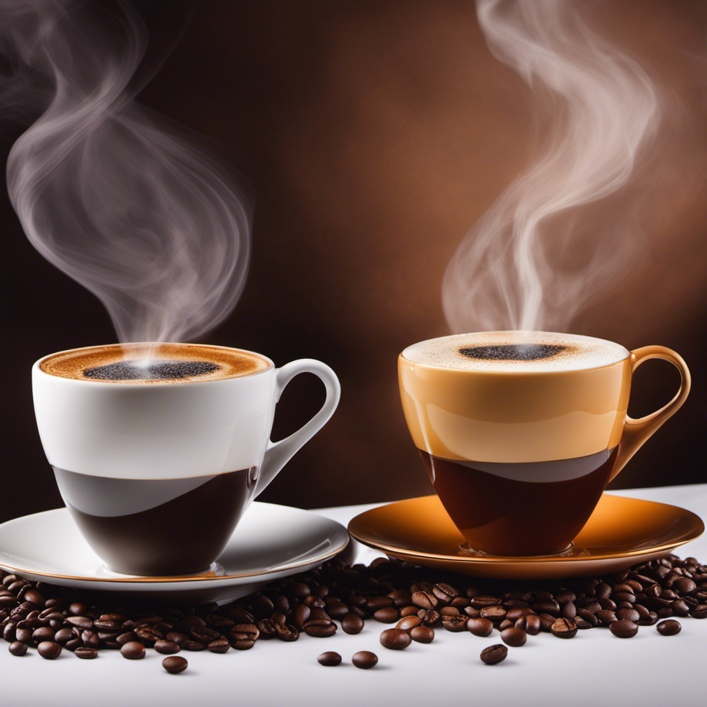 An image showcasing two perfectly brewed cups of coffee side by side, each labeled "Arabica" and "Robusta