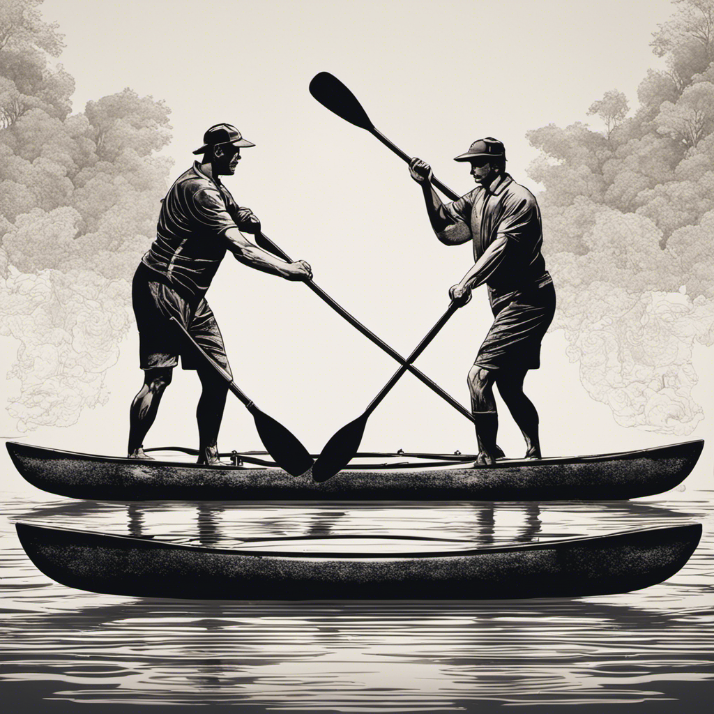 An image depicting two canoe paddlers in different positions: one with a symmetrical stance and the other with a staggered stance, showcasing their stability