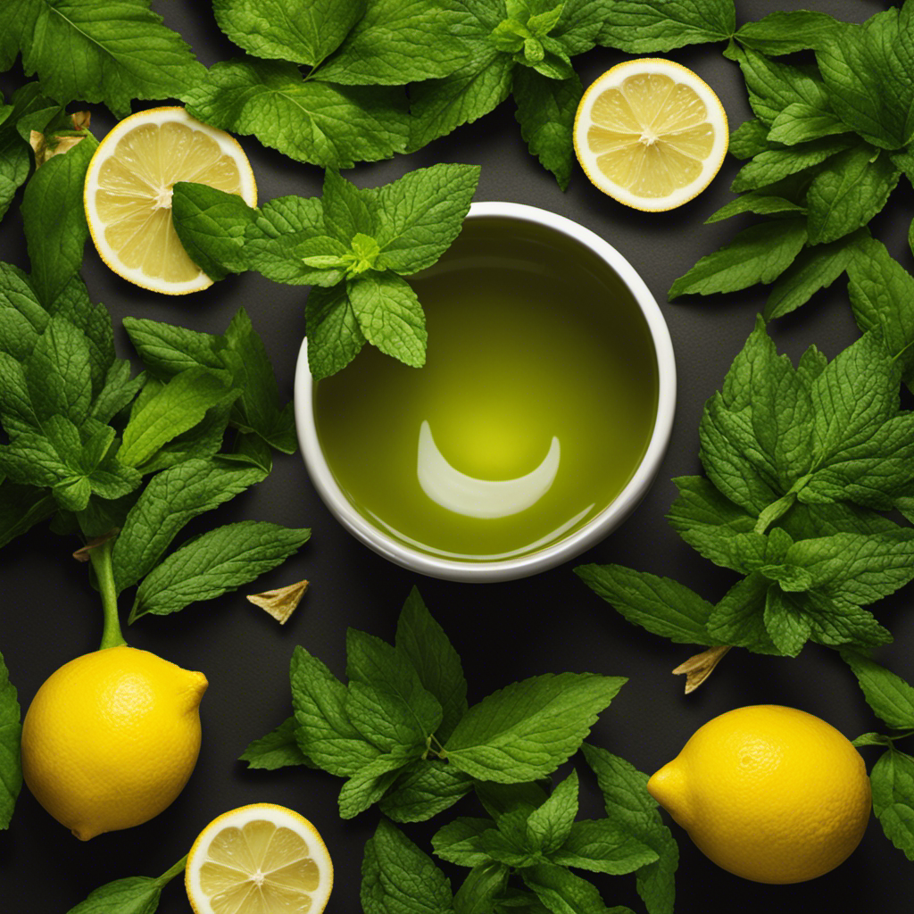 An image showcasing two vibrant cups of Yerba Mate: one filled with Enlighten Mint, exuding a refreshing aura of green leaves, and the other brimming with Lemon Elation, radiating sunny yellow zest