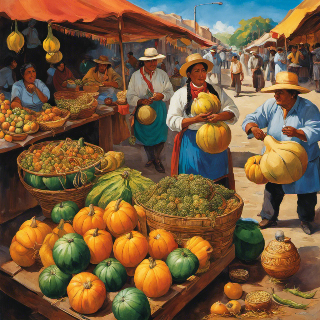 An image capturing the vibrant energy of a bustling South American street market, with a gourd and bombilla in hand, as locals proudly carry their cherished yerba mate, sharing its cultural essence