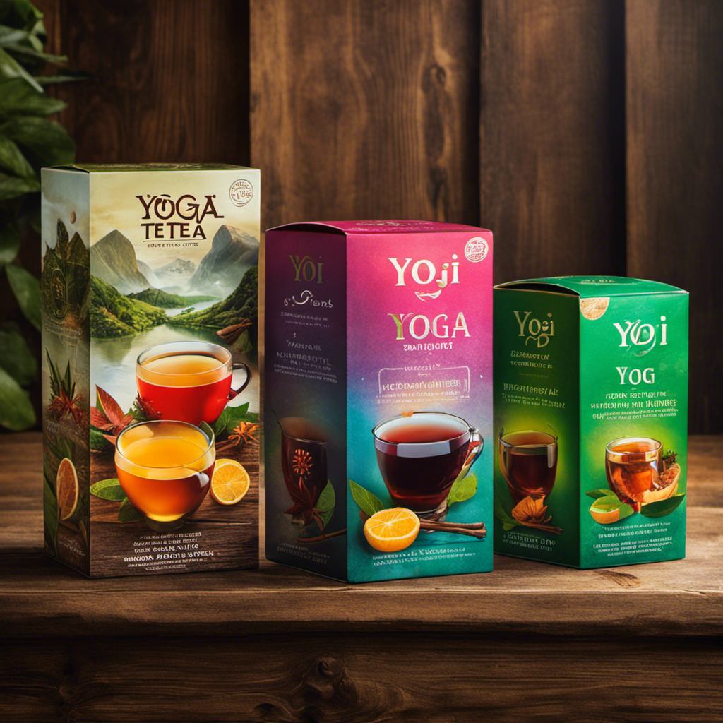 An image featuring a vibrant display of Tripple Leaf and Yogi detox tea boxes side by side on a rustic wooden table