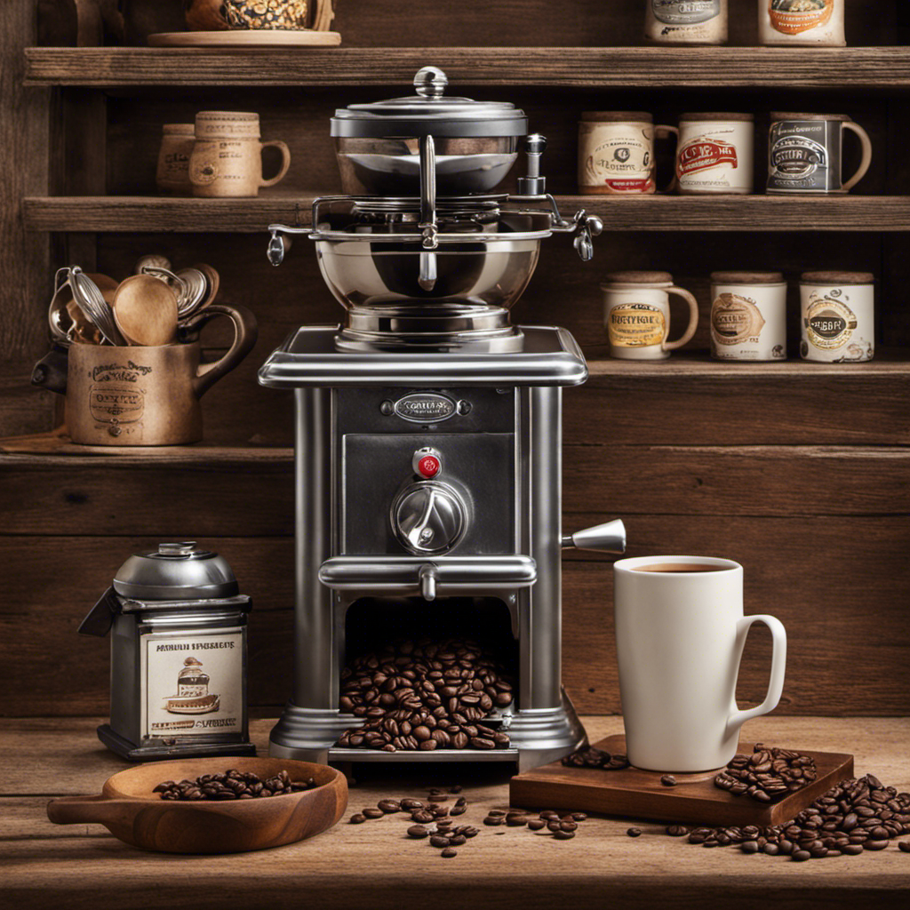 An image capturing the essence of a cozy, vintage kitchen adorned with a rustic coffee grinder, a steaming cup of Postum coffee, and a shelf showcasing the brand's iconic packaging