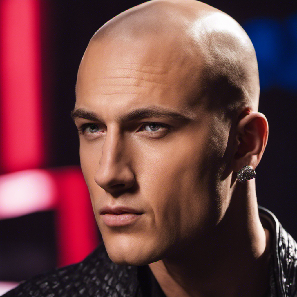 An image showcasing a close-up of Nick Hagelin from The Voice 2016, revealing his freshly shaved head