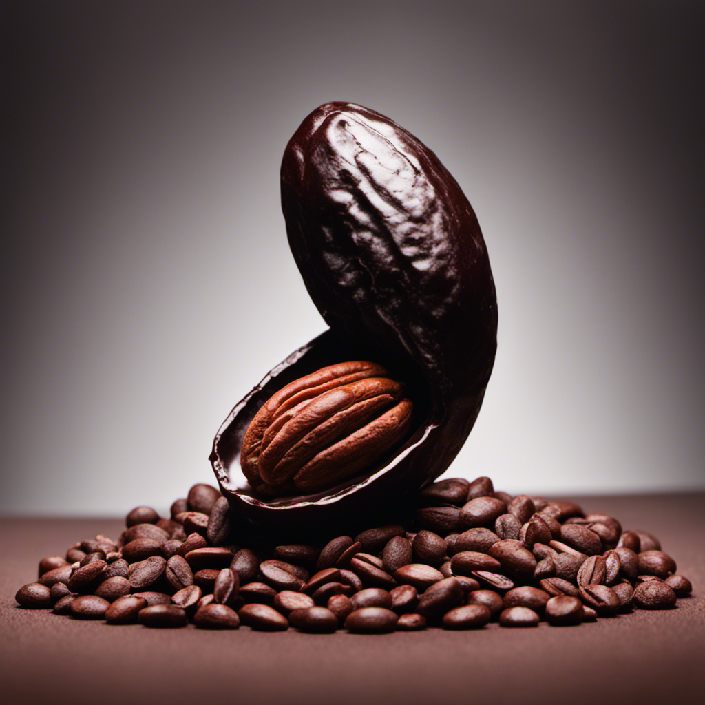 An image showcasing a dark, velvety raw cacao bean surrounded by a twisted, malignant tumor-like formation, emphasizing the controversial link between raw cacao consumption and cancer